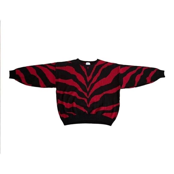 Kathy White Womens Vintage Chunky Pullover Sweater 90s Red Zebra Acrylic US 32W - Picture 6 of 9